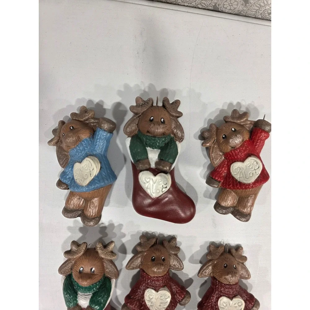 Set of 9 Christmas Moose/Bears Ornaments Sweaters Hearts Stocking Shaped‎ Loved